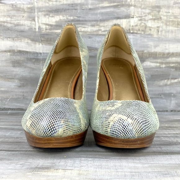 Circa Joan David Luxe Platform Pumps Pearly Snakeskin Print Leather Heels 7.5M - Picture 9 of 16